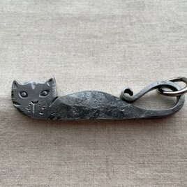 ねこたん　猫のキーホルダー（銀：鉄磨き）20230622-3の画像