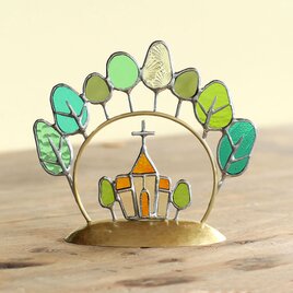 森の中の教会　（真鍮ベース）　ステンドグラスの画像
