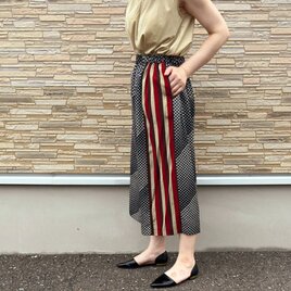 バックスリット ミモレ丈スカート 大人シック 絞り染め風柄 絹  silk サイド切り替え M～L