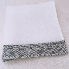 ＊手織り＊リネンハンカチ(グレーライン)