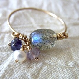 ラブラドライトとアイオライトのワイヤーリング＊k14gf