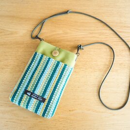 夏色マルチカラー手織り布の手織り布のスマホポシェット（グリーン）の画像