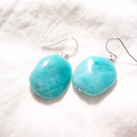 【SV】Big Amazonite Earrings／アマゾナイト フックピアス（Medium）の画像