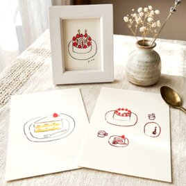 ケーキセット【ミニ額入り複製原画1点 ｜ポストカード2種】・送料無料