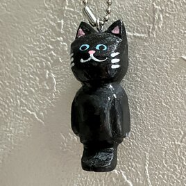 木彫り猫　キーホルダー　黒猫の画像