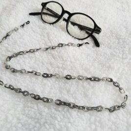 グラデーションライトグレー　メガネチェーン　プラスチック製　アレルギー対応　マスクコードに変更可能