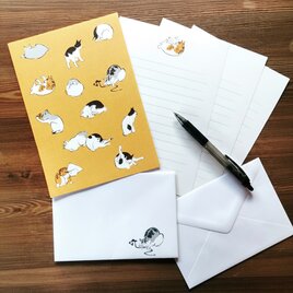 浮世絵 猫のレターセット｜猫づくし（便箋・封筒） 山吹色（やまぶきいろ）