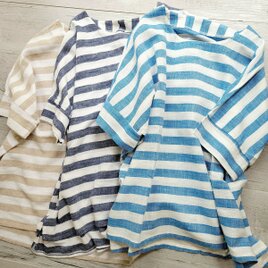 【夏の福袋】リネンゆったり落ち感ボーダーTシャツ 3枚セットの画像