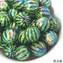 【虹色】スイカビーズ20mm オーロラ 6個【スイカ海夏ピアス イヤリングパーツ ハンドメイド素材】の画像
