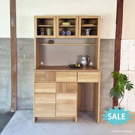 【SALE】キッチンボード　食器棚　w105　カップボード　キャビネット　オーク材　北欧　日本製　の画像