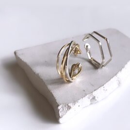 diagonal14kgf×silver925 & hexagon silver925  イヤカフ2点セットの画像