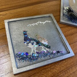 雷鳥　コースター　　　　　　　　　　　　　　　　　　　　[ 錫鋳物+螺鈿 ]　の画像