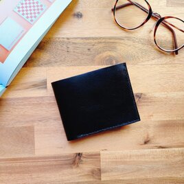 【イタリアンレザー】二つ折り財布"ハンディウォレット"（メンズ/レディース/シンプル/コンパクト/プレゼント）ブラックの画像
