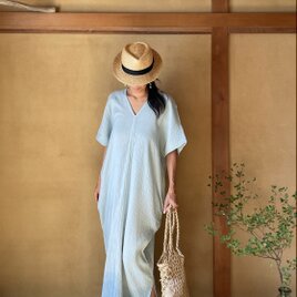 Indigo Drop Gauze Cotton Tao Kaftan /インディゴドロップガーゼカフタンの画像