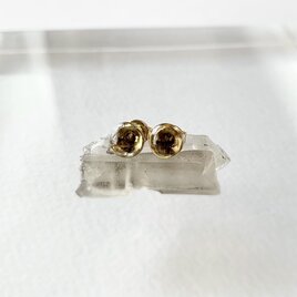 《14kgf》6mm/宝石質AAA/スモーキークォーツ 大人シンプル 一粒ピアス, イヤリング/スキンジュエリー/金アレ対応の画像