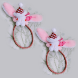 サンタ帽子付きウサギのヘアゴム２個セットの画像