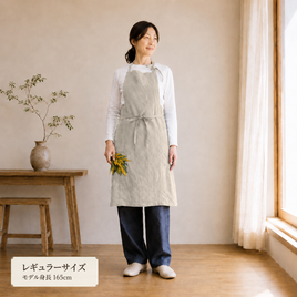 カフェエプロン 腰紐バイカラー ベルギーリネン25番手 ブラウン