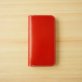 牛革 iPhone15 / 15 Proカバー  ヌメ革  レザーケース  手帳型 レッドカラーの画像