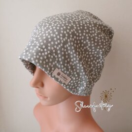 おしゃれで可愛いハンドメイド医療用ケア帽子 ダブルガーゼ《グリーンxドット》ニット帽  ビーニーの画像