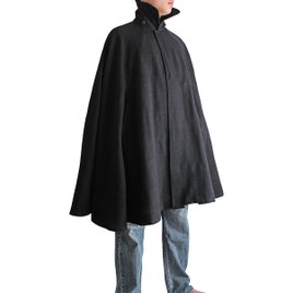 ジョムトン手織り綿ケープ付きハイネックマント 黒（JFS-130-01 