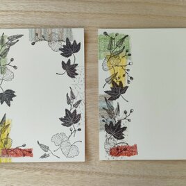 コラージュで彩るポストカード（秋の葉っぱたち）の画像