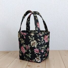 ころんと超ミニトートバッグ　薔薇柄　黒　547の画像