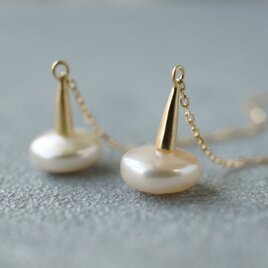 Freshwater pearl earring /Coin/Chain【Small】の画像