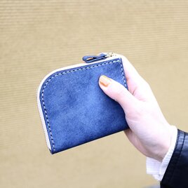 【名入れ、ラッピング無料】手縫いのL字ファスナー小さい財布 イタリアンレザー"MARGOT/マルゴー" BLUE《受注製作品》の画像