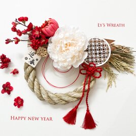 芍薬と梅のしめ縄飾り