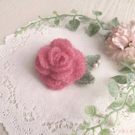 ふんわりモヘアのローズブローチ～ローズピンク～