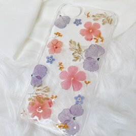 【全機種対応】淡い色合いの押し花スマホケースの画像