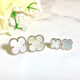 大人気No.1！高品質・ラッキークローバー　１５ｍｍ９ｍｍスタッドピアス　18金GP　プラチナGP