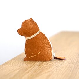 お座り子犬のコインケース・キャメル×アイボリー［受注制作品」の画像