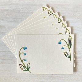 一筆カード7枚セット・型染め「野花・水色」の画像