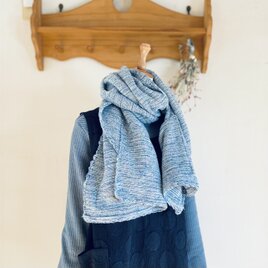 手織りの「3way着るストール」［水色ミックス］の画像
