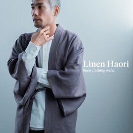 【wafu】リネン羽織 日本文化を体験 袖の下を通す羽織 / ヴァニーユ h037h-vay2の画像