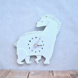 【受注制作】はんなりとした馬＊ホワイトの時計 木製 掛け時計の画像