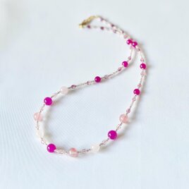 Mix Pink！天然石とグラスビーズのネックレス　-Bouquet  -の画像