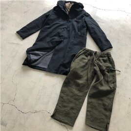 【冬SALE】フーテッドコート＆パンツセット　リネンコットン仕様　ブラックネイビーの画像