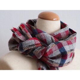 lambswool ministole -red×grey-