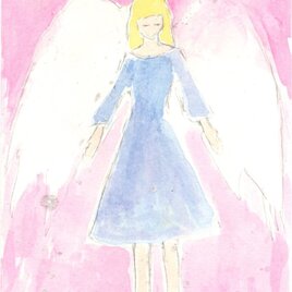 水彩画 直筆 『 天使 』 絵画　アクリル絵具　アクリルガッシュの画像