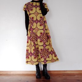 アフリカンプリント 3 WAY ワンピース　yellow flower in pinkの画像