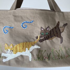 猫刺繍帆布トートの画像