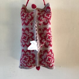 壁掛け　かぎ針編みのあみ込みティッシュケース　ティッシュカバー　かぎ針　毛糸　ウールの画像