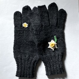 水仙の花の5本指ニット手袋– – –リングシリーズ、ダークグレー　　　　　　　　　　　　の画像