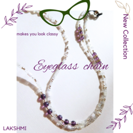 顔回りに気品を添える眼鏡チェーン　グレイ～ホワイト～薄紫　エレガンスの画像