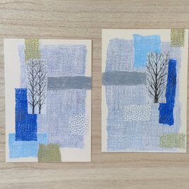 コラージュで彩るポストカード「冬の木立」の画像
