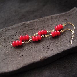 【K14gf・受注制作】Redcoral Long Earrings／レッドコーラル ロングピアス