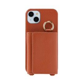 最高品質 iPhone15 Plus 本牛革 レザー カバー 財布付き ケース ブラウン ストラップ 職人 ハンドメイド 個性的の画像