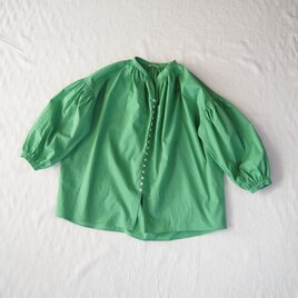 Cotton lawn button gather blouse / GREENの画像